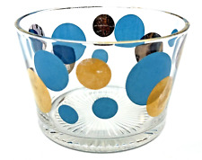 Vintage RUSSELL WRIGHT Eclipse BLUE & GOLD Polka Dot GLASS Ice Bucket MCM Bowl picture