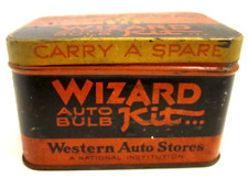 Vintage Wizard Auto Bulb Kit Tin Metal Collectible BOX With BULBS Western Auto picture