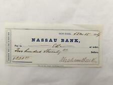 Antique Check NASSAU BANK , New York 1854 Abraham Bell & Son picture