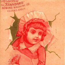 c1880s Cleveland Standard Sewing Machine Girl Bonnet Hat Trade Card Gold Red C8 picture