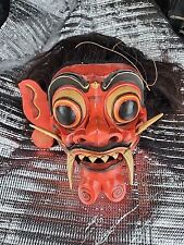 Antique Balinese Rangda Demon Queen Hinged Hand Carved Wood Mask Horsehair 13