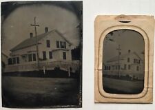 Antique 1880s Pair Outdoor Tintypes Same House 1/2 Plate Architectural Photos picture