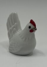 Vintage Tiny White Chicken Rooster Hen Figurine Miniature Trinket picture