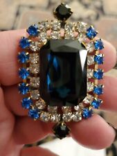 Large Sparkly Vintage Style Czech Rhinestone & Glass Blue Button picture