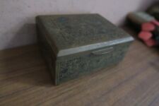Antique Anglo-India Tea Box Engraved Brass Enamel Wood Lined 5