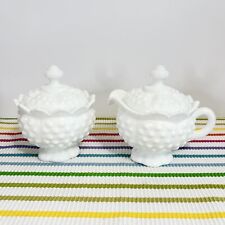 Vintage Fenton Hobnail Milk Glass Covered Creamer And Sugar picture