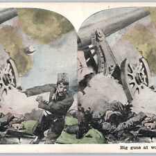 c1910s WWI Trench War Artillery Art Illustration Stereoview Big Gun Military V34 picture
