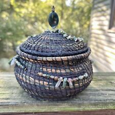 GEMSTONE- THEMED HANDCRAFTED ONE-OF-A-KIND PINE NEEDLE BASKET  picture