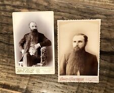 2 Antique Photos Bearded Men with Gigantic Big Beards - Illinois 1880s 1890s picture