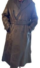 VINTAGE WW2 1940s LEATHER TRENCH COAT JACKET Army Green WOOL LINED Heavy L WW II picture