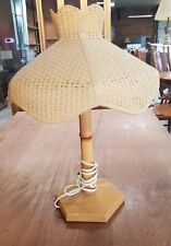 Vintage Mid Century Plastic Faux Bamboo/Wicker Table Lamp Tan picture