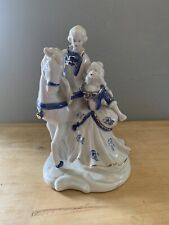 Vintage Victorian Porcelain Figurine Dresden Style Blue White Cobalt Pair picture