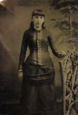 c1880s Tintype Beautiful Woman Large Button Victorian Dress & Jewelry D4209 picture