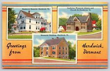 Greetings From Hardwick Vermont~Hospital Library & Memorial Bldgs~Linen Postcard picture