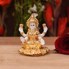Ceramic Gold & White Maa Lakshmi Laxmi Sitting Statue Hindu Wealth Goddess Idol picture