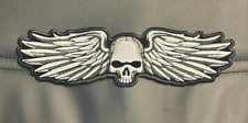 LARGE SKULL WITH WINGS BACK BIKER PATCH IRON ON 11X3 INCH picture
