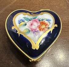 Vintage Limoges  Chamart  Cobalt Blue Roses Heart Shaped Trinket Box France picture