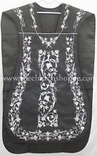 BLACK Roman Chasuble Fiddleback Vestment & 5 pcs mass set IHS embroidery,FELT  picture