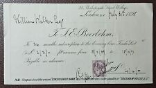 1891 J. E. Beerbohm, Bishopsgate St, Within, London Receipt to Walker, Shipley picture