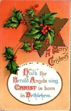 vintage postcard - A Merry Christmas Holly and Christmas poem embossed 1912 picture