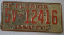 Vintage License Plate 1975 Florida SUNSHINE STATE 5V-12416 Orange & Yellow Auto picture