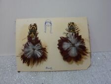Rare Vintage Handmade Hoopa Indian Tribe Real Feather Earrings Screw Back picture