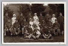 Antiq WW1 RPPC Photo Red Cross Nurse Soldiers Uniform Fish Dog Pit Bull Or Pug ? picture