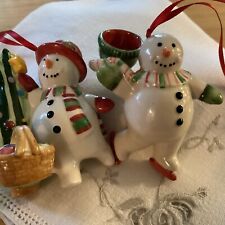 Vintage Ceramic Longaberger Snowman Ornaments Lot Of 2 picture