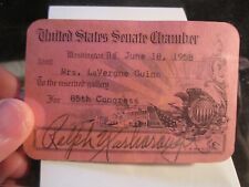 1958 U.S. SENATE CHAMBER I.D. CARD SIGNED SENATOR RALPH YARBOROUGH - BBA-45 picture