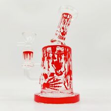 Halloween Scary Bloody Hand 6 Inch Portable Red Glass Bong Water Pipe 14MM picture