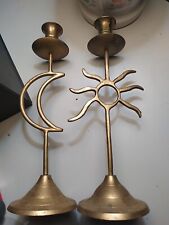 Vintage matching metal mon and sun candle holders picture