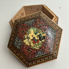 Vintage Hand Painted Palekh Lacquer Box Mosaic Six Sided Trinket Wood Ornaite picture