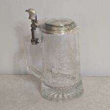 AVON American Eagle Etched Glass TANKARD w/ Pewter Lid 1997 Beer Stein  picture