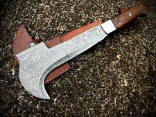 Handmade Double Edge Curved Bill Hook | Damascus Steel | Wooden Handle | Sheath picture