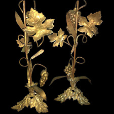 Pair Matching Vintage Italian gilt florentine candlesticks Tole brass picture