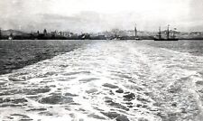 c.1900 SAN FRANCISCO FERRYBOAT VIEW in BAY w/CITY SKYLINE&SAILING SHIPS~NEGATIVE picture