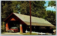 Postcard Old Covered Bridge In Brattleboro, Vintage Car, Vermont Unposted picture