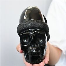 1.37kg Hand Carved Natural Obsidian Santa Hat Skull Reiki Crystal Skull decor Gi picture