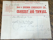 Antique 1899 Brown Crockery Co. Charleston, S.C. Crockery & Tinware Receipt Rare picture