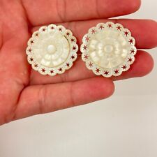 Antique Mother Of Pearl Thread Reels Sewing  Thread Spools Hand Carved Original picture
