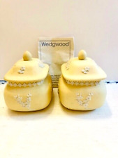 RARE Set of 2 Wedgewood Yellow Jasperware Primrose Pagoda Boxes-Prunus Blossom picture