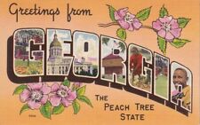 c1940 Large Letter Greetings from Georgia, Peach Tree State. Linen Unposted picture