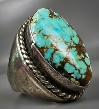 HUGE Vintage Navajo Old Pawn Sterling Silver Spiderweb Turquoise Ring 22 Grams picture