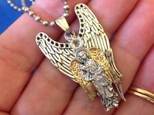 CUSTOM ARCHANGEL St GABRIEL Saint Medal NECKLACE Pendant Gold Plate Angel Wings  picture