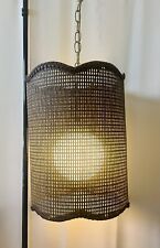 VTG Rattan Swag Hanging Light With Barrel-Shaped Shade 15.5”x11” MCM 12’ Cord picture