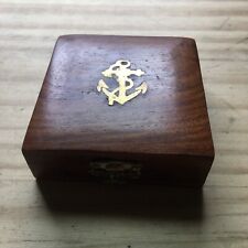Vintage 1970s Newport Manslons Wooden KeyChain Box w/ Brass Anchor Handmade 3
