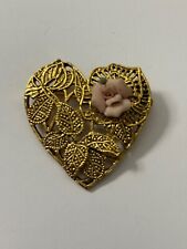Vintage 1928 Jewelry Heart Brooch with Pink Rose Gold Tone picture
