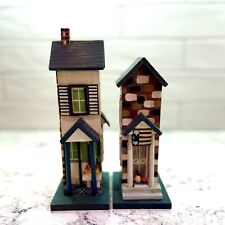 Vtg Handmade Village Houses Set Of 2 Wood, Hand Painted Excellent Attn To Detai picture