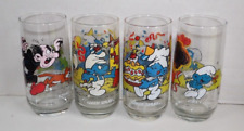 Smurf Drink Glasses Set Of 4 Garganel & Azrael, Baker Smurf, Jokey Smurf & Handy picture