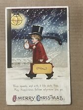 Postcard Ellen Clapsaddle A/S Christmas Boy Top Hat Train Snowstorm Newport KY picture